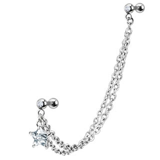 Dangling Star with Double Chain Linked Barbells - 316L Stainless Steel