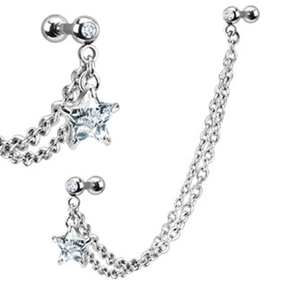 Dangling Star with Double Chain Linked Barbells - 316L Stainless Steel