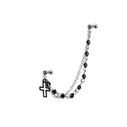 Dangling Cross with Double Chain Linked Barbells - 316L Stainless Steel