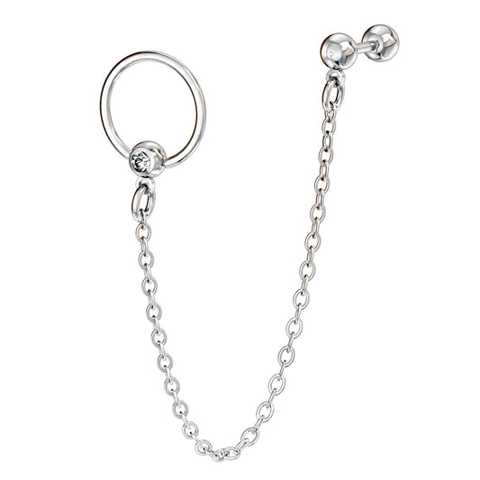 Chain Linked CZ Crystal Barbell and Captive Bead Ring - 316L Stainless Steel