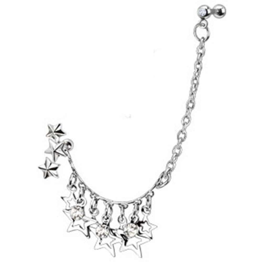 Chain with Dangling Stars Linked CZ Crystal Barbell and Triple Star Barbell - 316L Stainless Steel