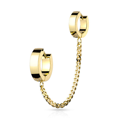 Chain Linked Huggie Hoop Earrings - 316L Stainless Steel