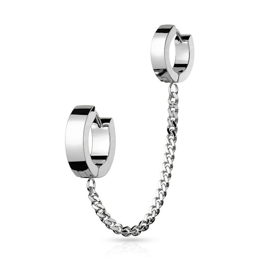 Chain Linked Huggie Hoop Earrings - 316L Stainless Steel