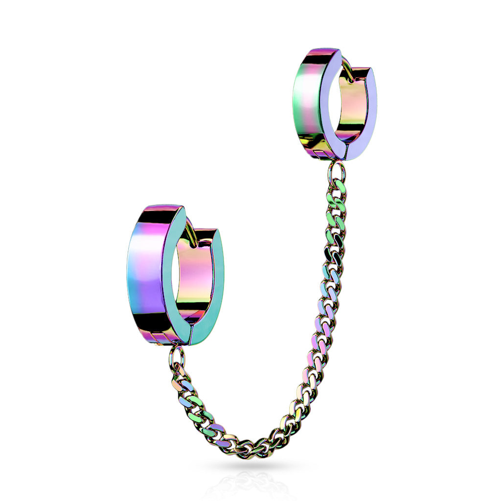 Chain Linked Huggie Hoop Earrings - 316L Stainless Steel