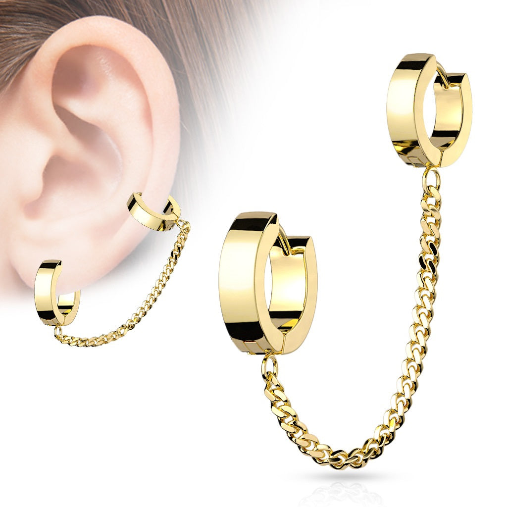 Chain Linked Huggie Hoop Earrings - 316L Stainless Steel