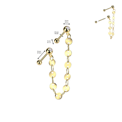 CZ Crystal Barbells with Connecting Flat Disc Chain - 316L Stainless Steel