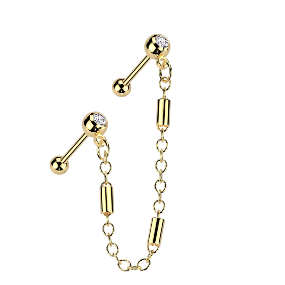 CZ Crystal Barbells with Connecting Barbell Chain - 316L Stainless Steel