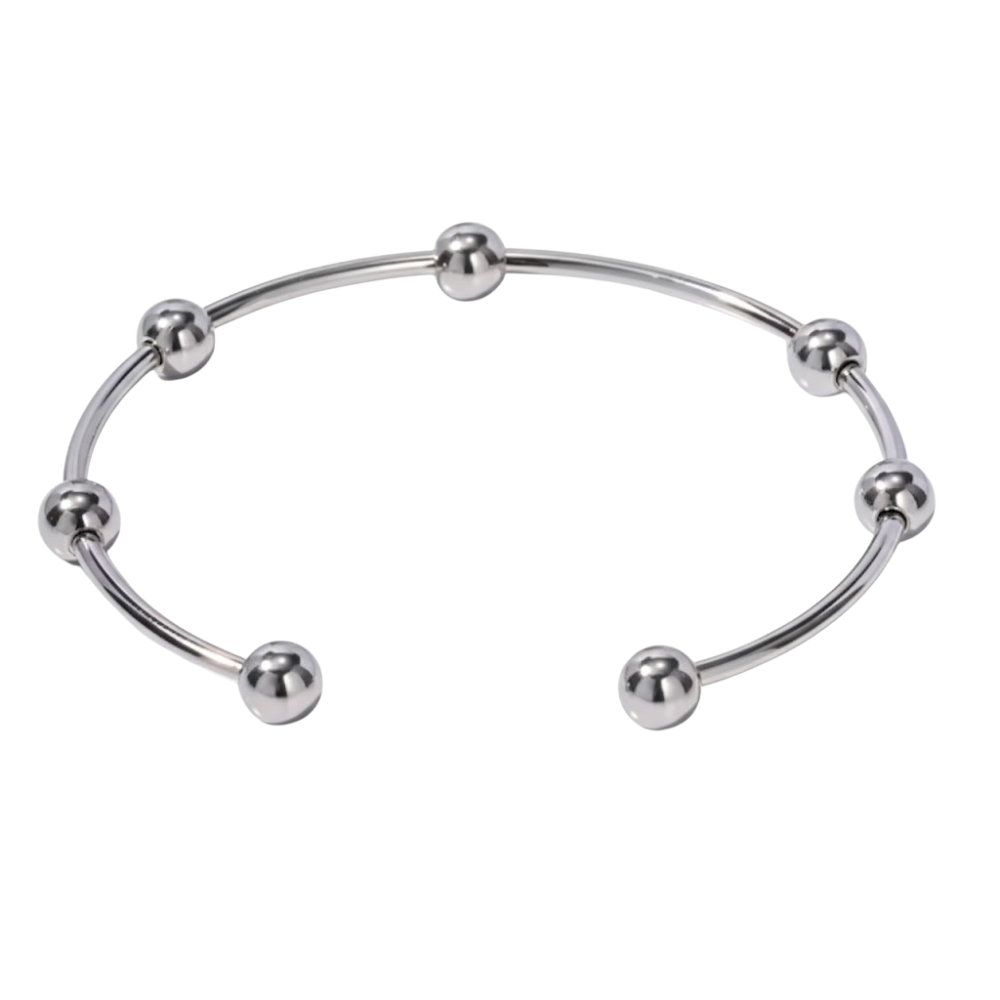 Ball Lined Open Ball End Cuff Bracelet - Stainless Steel