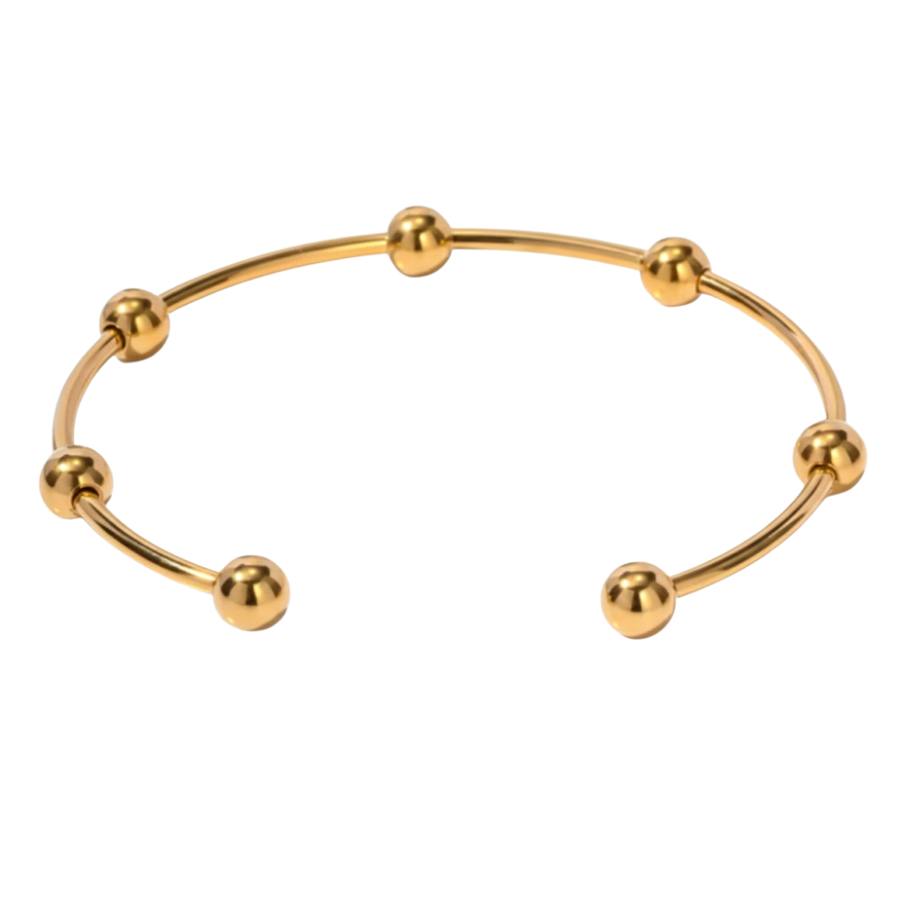 Ball Lined Open Ball End Cuff Bracelet - Stainless Steel