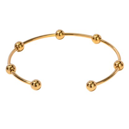 Ball Lined Open Ball End Cuff Bracelet - Stainless Steel
