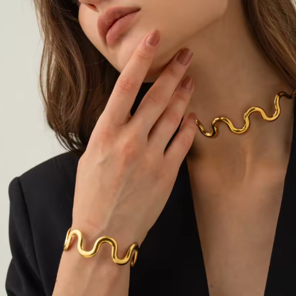 Wavy Cuff Bracelet - Gold Plated Stainless Steel