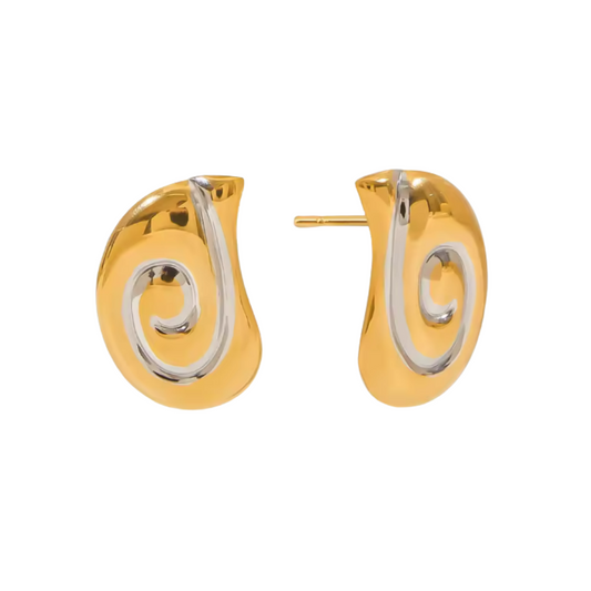 Two Tone Spiral Stud Earrings - Pair - Stainless Steel