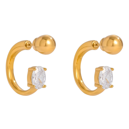 Crystal and Ball End Horseshoe Barbell Style Hoop Earrings - Pair