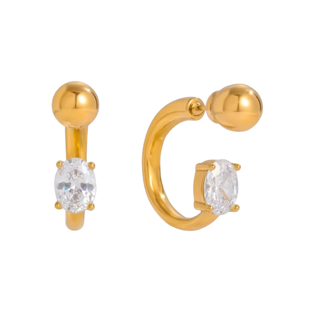 Crystal and Ball End Horseshoe Barbell Style Hoop Earrings - Pair