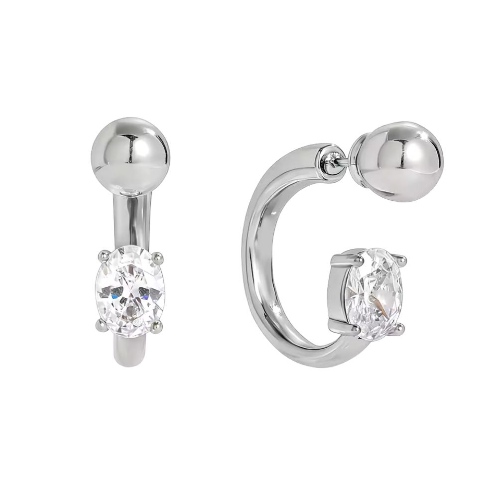 Crystal and Ball End Horseshoe Barbell Style Hoop Earrings - Pair