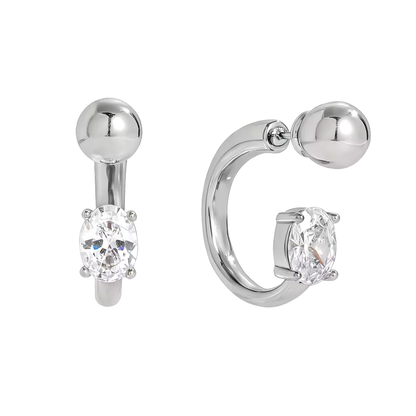 Crystal and Ball End Horseshoe Barbell Style Hoop Earrings - Pair