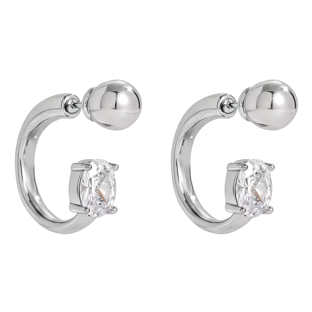 Crystal and Ball End Horseshoe Barbell Style Hoop Earrings - Pair