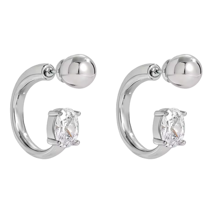 Crystal and Ball End Horseshoe Barbell Style Hoop Earrings - Pair