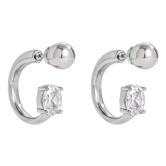 Crystal and Ball End Horseshoe Barbell Style Hoop Earrings - Pair