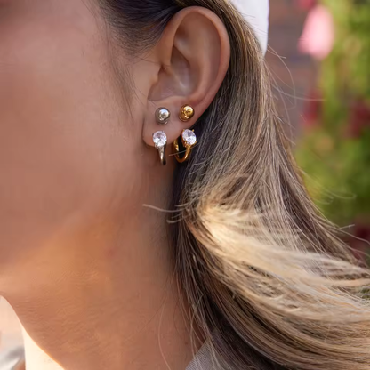 Crystal and Ball End Horseshoe Barbell Style Hoop Earrings - Pair