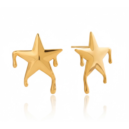 Dripping Star Stud Earrings - Pair - Gold Plated Stainless Steel
