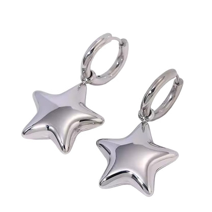 Chunky Star Dangling Huggie Hoop Earrings - Pair - Stainless Steel