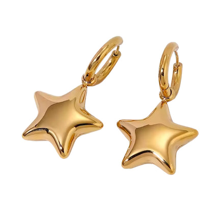 Chunky Star Dangling Huggie Hoop Earrings - Pair - Stainless Steel
