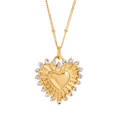 Crystal Lined Heart Pendant Necklace - 18k Gold Plated Stainless Steel