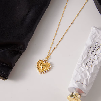 Crystal Lined Heart Pendant Necklace - 18k Gold Plated Stainless Steel