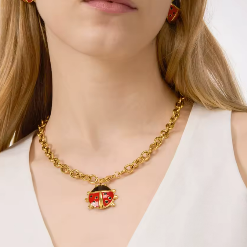 Ladybug Pendant Chain Necklace - 18K Gold Plated Stainless Steel