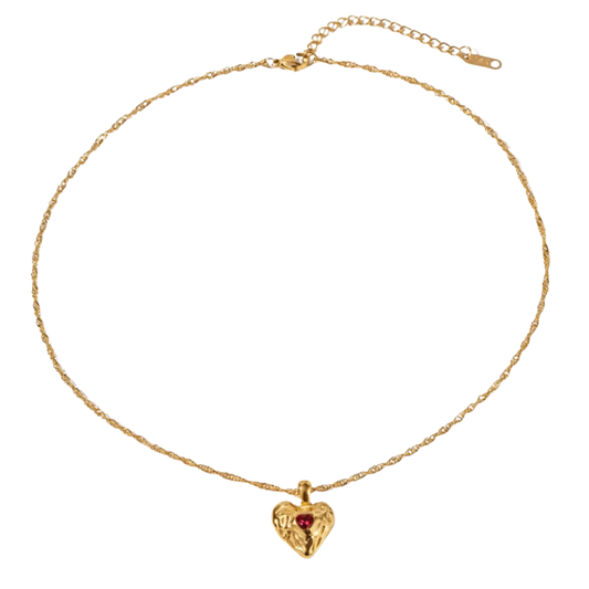 Crystal Heart Pendant Necklace - Gold Plated Stainless Steel