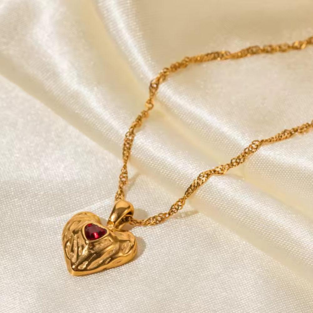 Crystal Heart Pendant Necklace - Gold Plated Stainless Steel