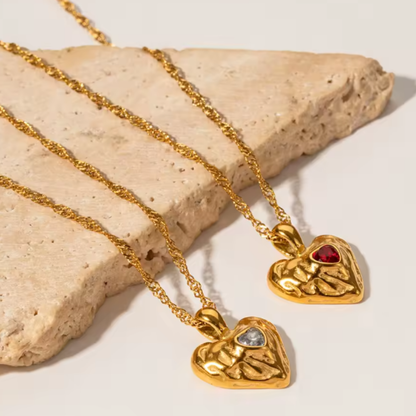 Crystal Heart Pendant Necklace - Gold Plated Stainless Steel