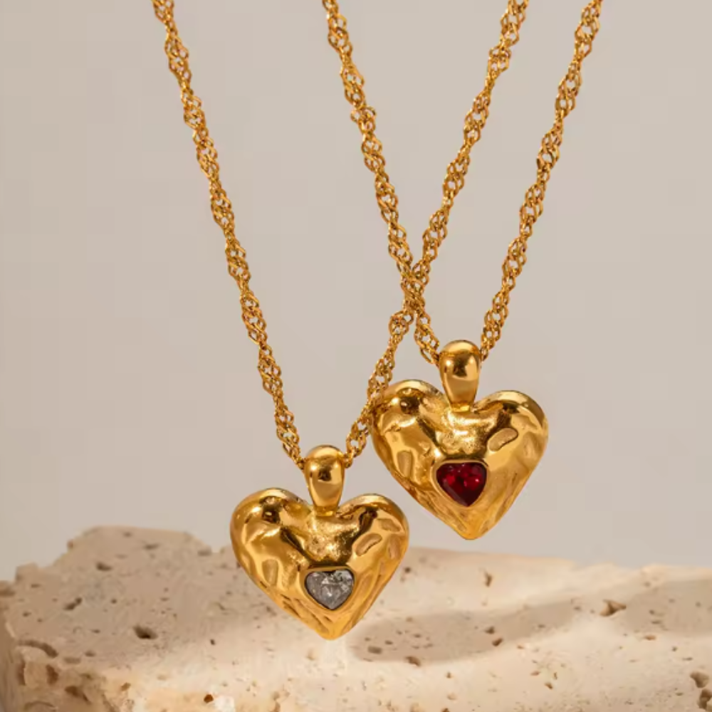 Crystal Heart Pendant Necklace - Gold Plated Stainless Steel
