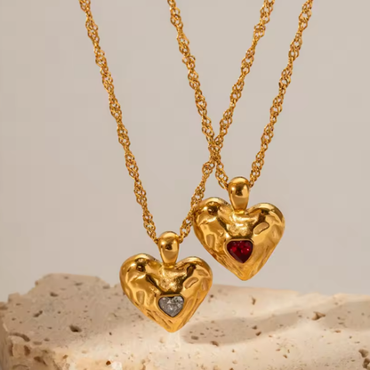 Crystal Heart Pendant Necklace - Gold Plated Stainless Steel
