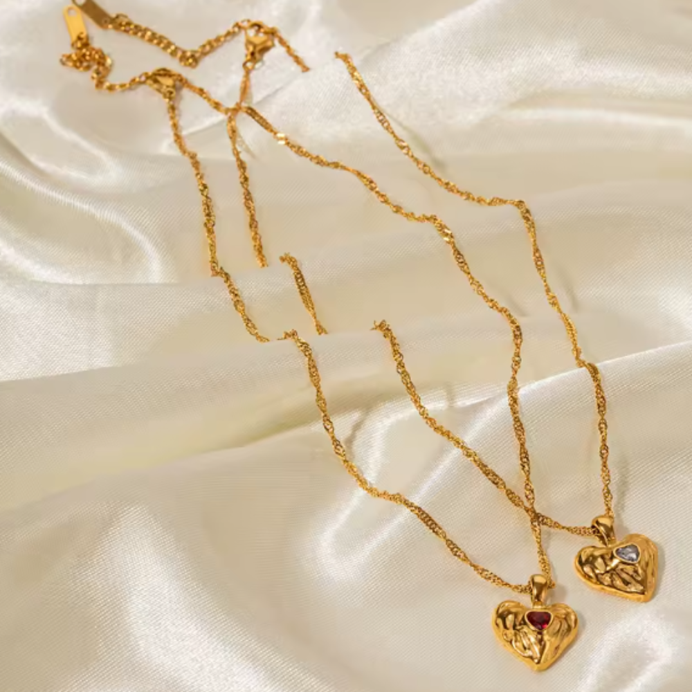 Crystal Heart Pendant Necklace - Gold Plated Stainless Steel