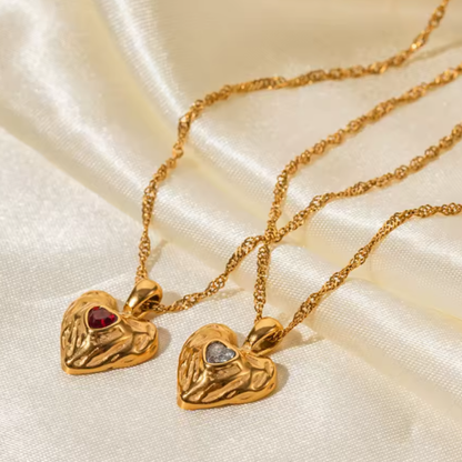 Crystal Heart Pendant Necklace - Gold Plated Stainless Steel