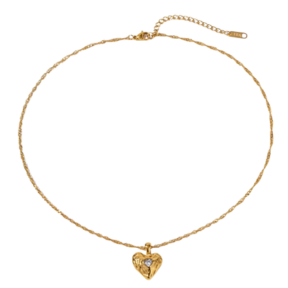 Crystal Heart Pendant Necklace - Gold Plated Stainless Steel