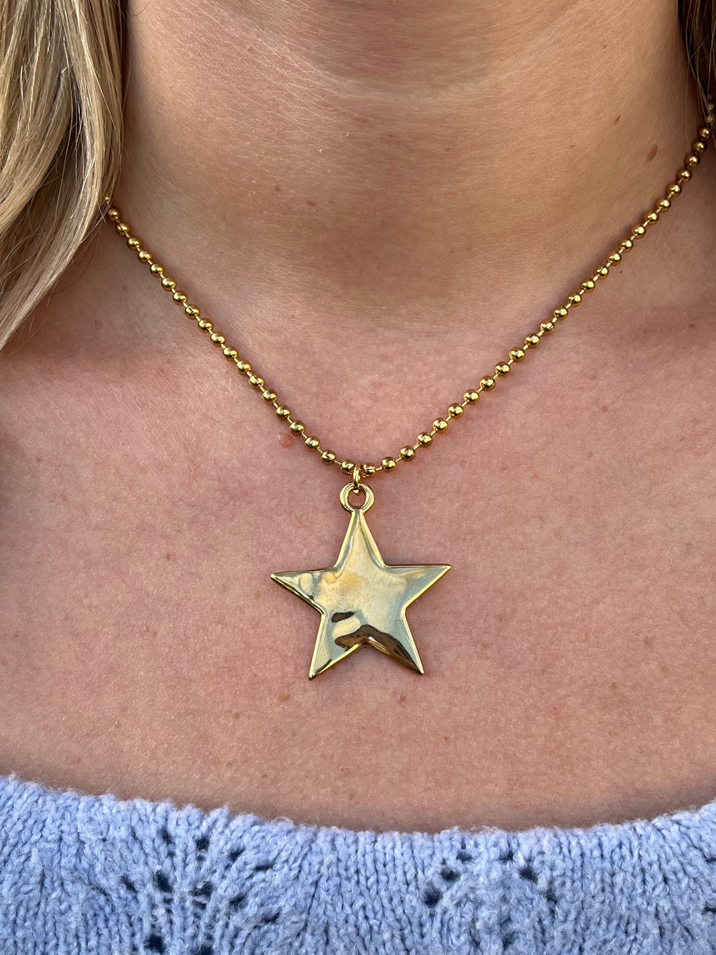 Ball Chain Star Pendant Necklace - Stainless Steel