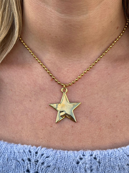 Ball Chain Star Pendant Necklace - Stainless Steel