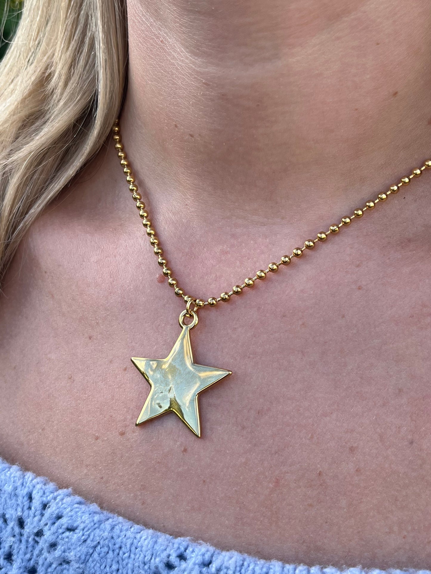 Ball Chain Star Pendant Necklace - Stainless Steel
