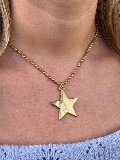 Ball Chain Star Pendant Necklace - Stainless Steel