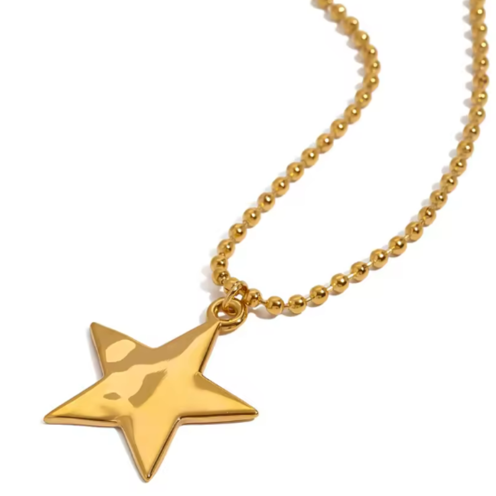 Ball Chain Star Pendant Necklace - Stainless Steel