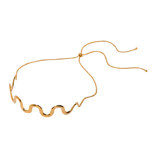 Wavy Adjustable Choker Necklace - Gold Plated Stainless Steel