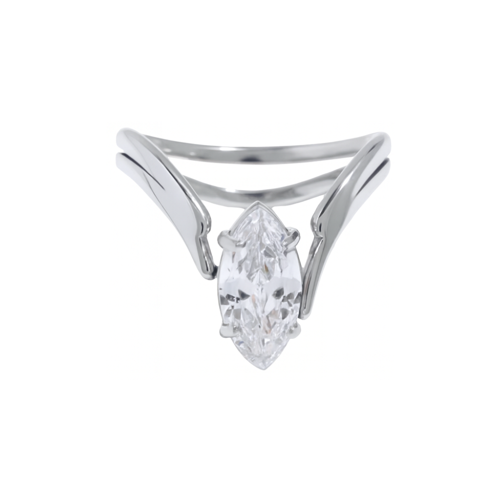 Marquise Shaped Zircon Crystal V-Shaped Ring - Stainless Steel