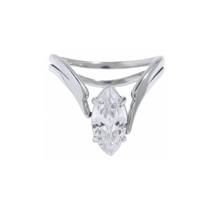 Marquise Shaped Zircon Crystal V-Shaped Ring - Stainless Steel