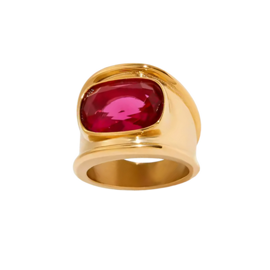 Pink CZ Crystal Statement Ring - 18k Gold Plated Stainless Steel