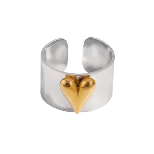 Two Tone Heart Ring - Stainless Steel