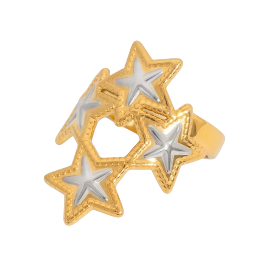 Multi Star Adjustable Ring - 18K Gold Plated Stainless Steel