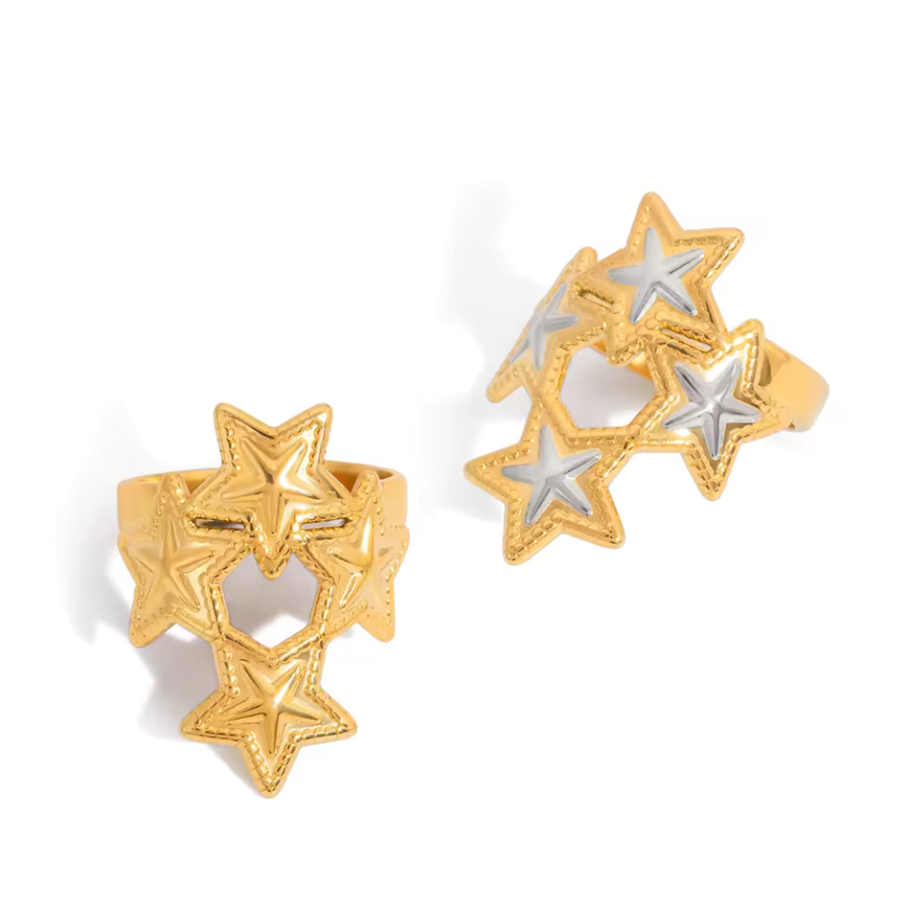 Multi Star Adjustable Ring - 18K Gold Plated Stainless Steel